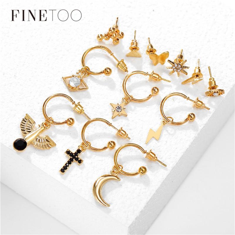 

12PCS Mixed Cross Eye Star Moon Geometric Drop Earrings Set Bohemian Vintage Cartilage Earrings for Women Small Cuff Clip