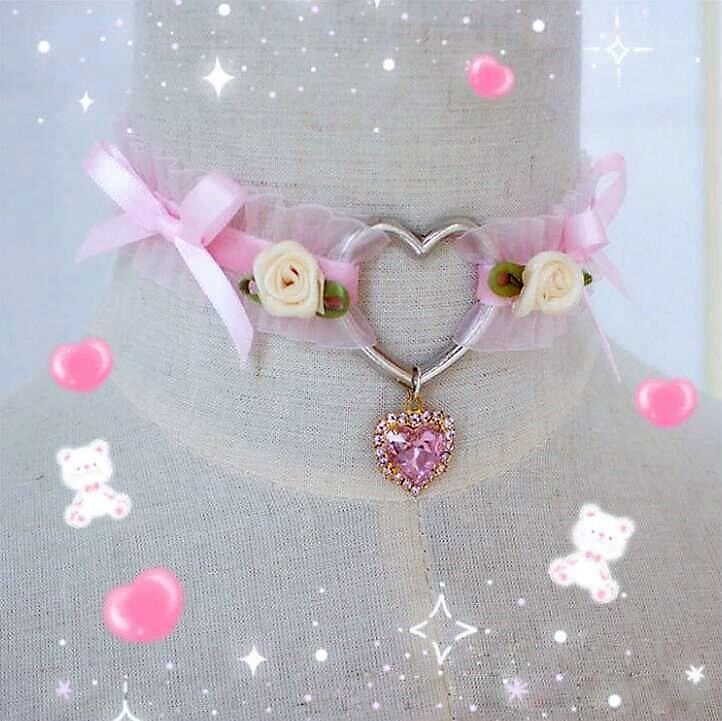 

Fashion Women Girls Harajuku Soft Lolita Girl Heart Handmade Necklace Bow Rose Retro Accessories Chains, Silver