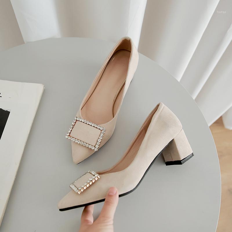 

PQECFS big size 31-43 high quality spring & autumn solid crystal fashion women med square heels pumps 2 colors1, Black