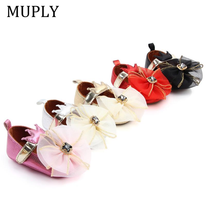 

Baby First Walkers Toddler Kids Baby Girls PU Princess Bow Floral Heart Shoes Bowknot Lace Up Glitter Crib Sole Sneaker, Silver