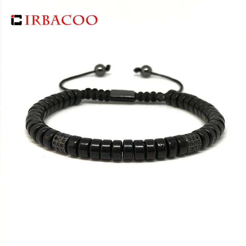 

IRBACOO 2020 New Fashion Men Bracelet 6mm Coconut With MINI Pave CZ Tubes For Men Adjustable Beaded Bracelets Jewelry Gift