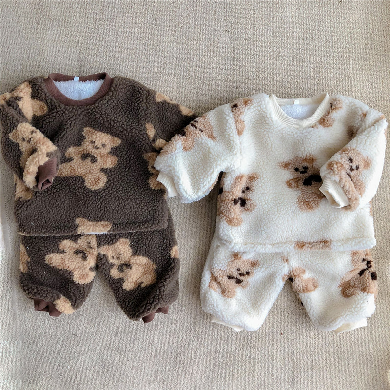 

2021 New Winter Baby Boys and Girls Cute Cartoon Clothes Kids Thicken Warm Fleece Bear Sweatshirt Tops Pant Suit Children 2pcs Set Xslg, Le021029bpants2