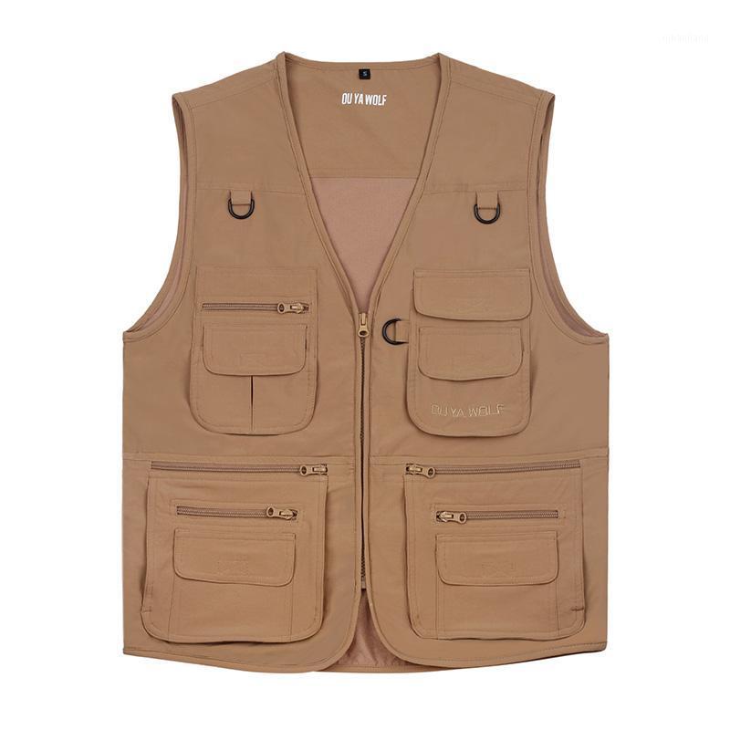 

Men' Vest Sleeveless Jacket Khaki Casual Fishing Vest Many Pockets 7XL1