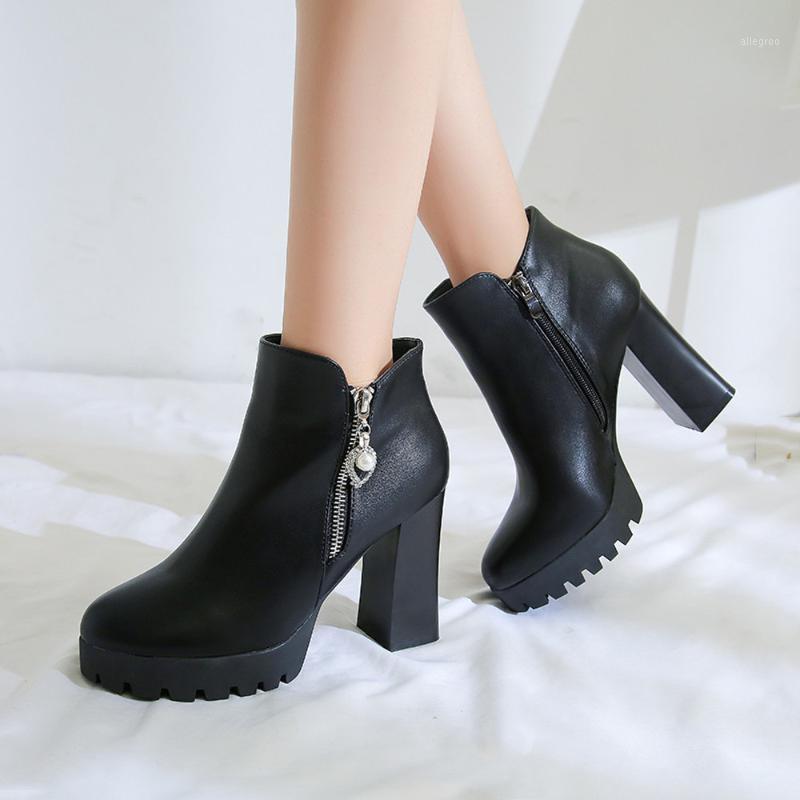 

Black boots women's British style thick heel short boots women 2020 new high-heeled spring thick-soled womens shoes1