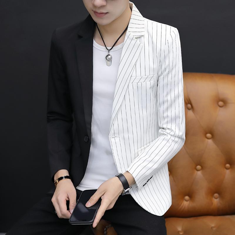 

Hair stylist night jacket men's personality trend color matching small suit men's Korean style slim casual suit handsome, Black