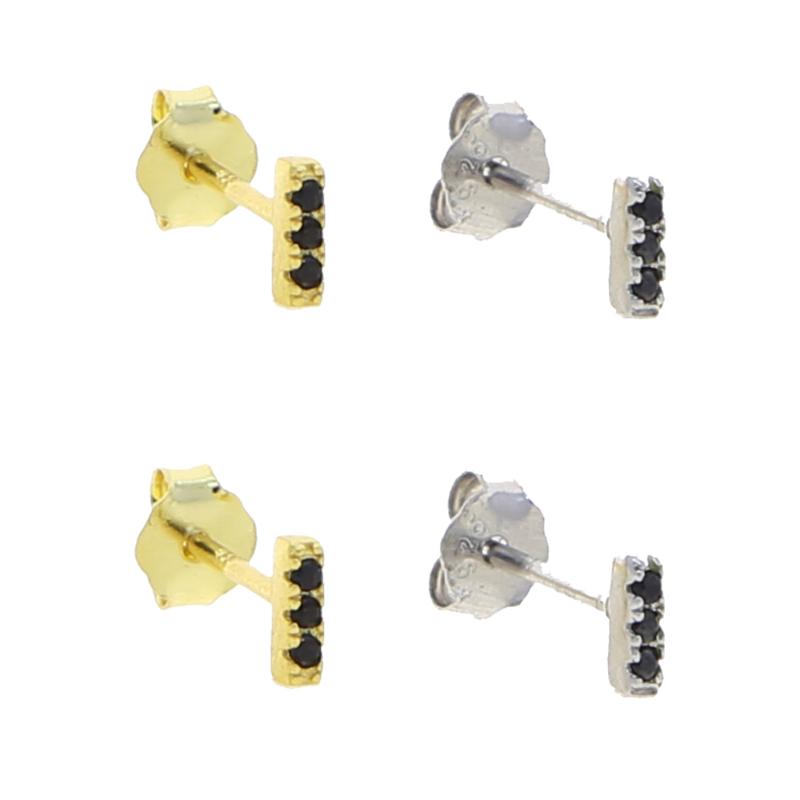 

New 925 sterling Silver Cz Earring black cz Tiny Cute Girl Women earring Jewelry Three Cubic Zirconia Simple Bar Stud Jewelry