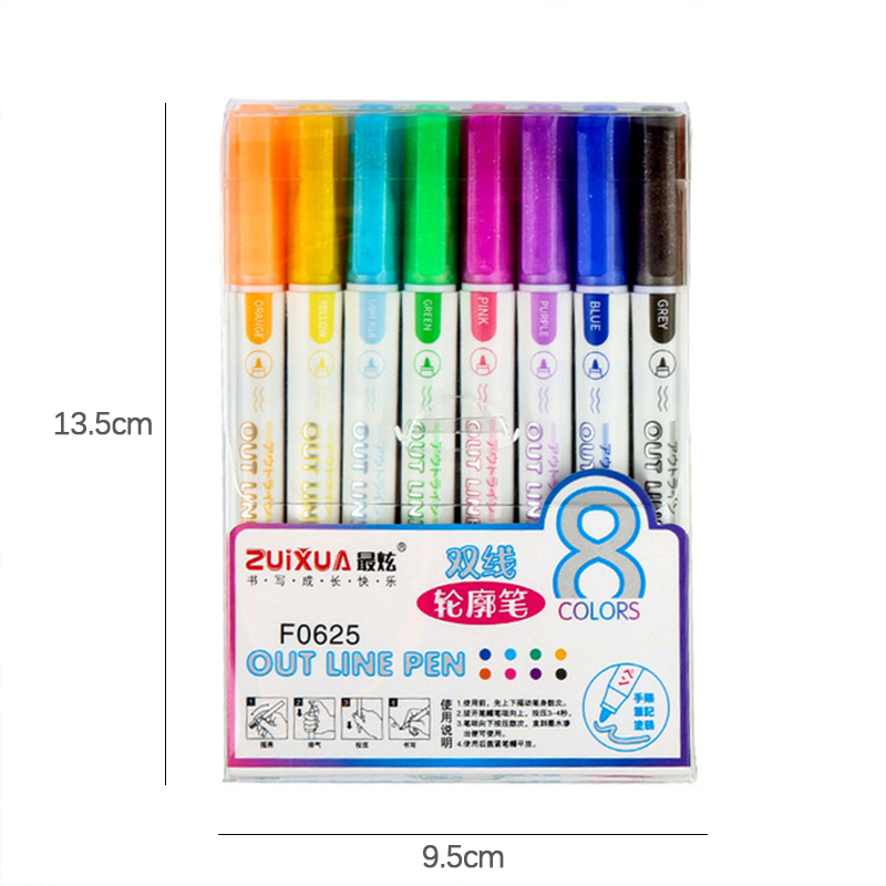

8 Colors Outline Metallic Markers Double Line Magic Shimmer Paint Pens Set For Kids Adults Drawing Art Signature Coloring Pens