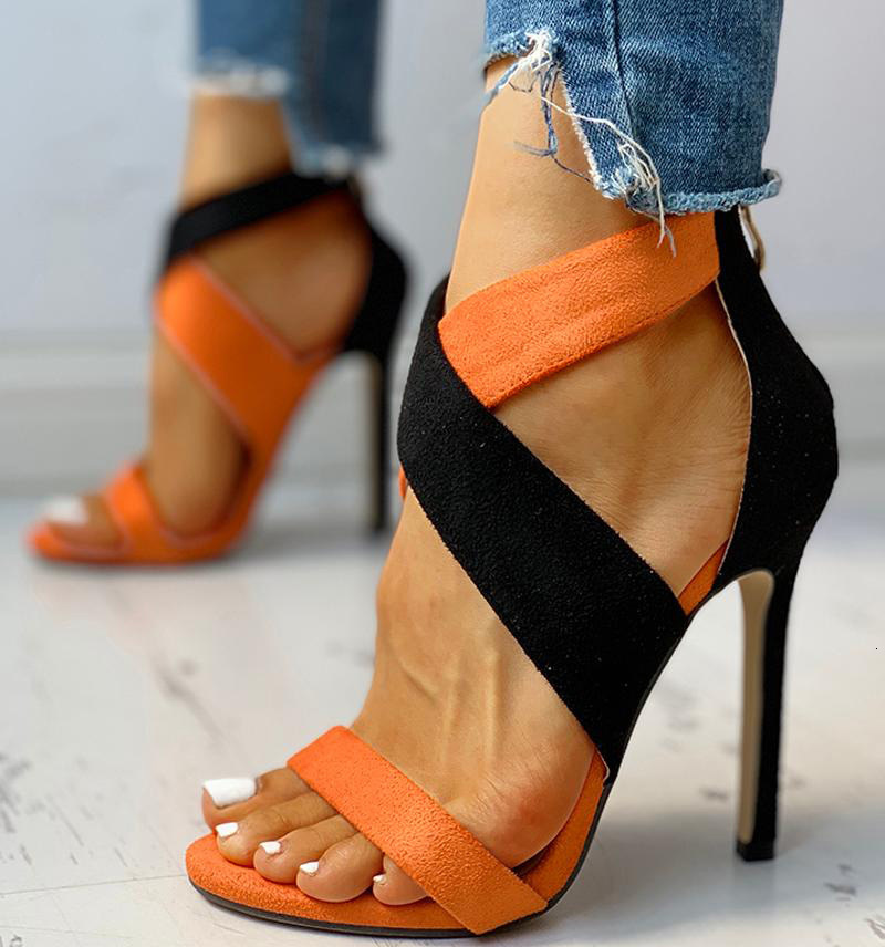 

2021 New Heels Pumps Woman Summer Women Thin High Zipper Peep Toe Office Sandals Shoes Ladies Jhr1, Orange