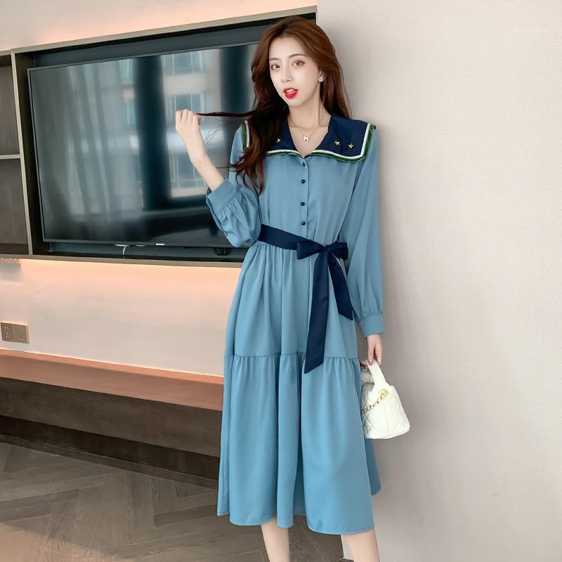 

Autumn Postpartum Women Breastfeeding Dress Large Turn-Down Collar Bow Nursing Work Clothes Maternity Lactation Dress Wholesale1, Blue