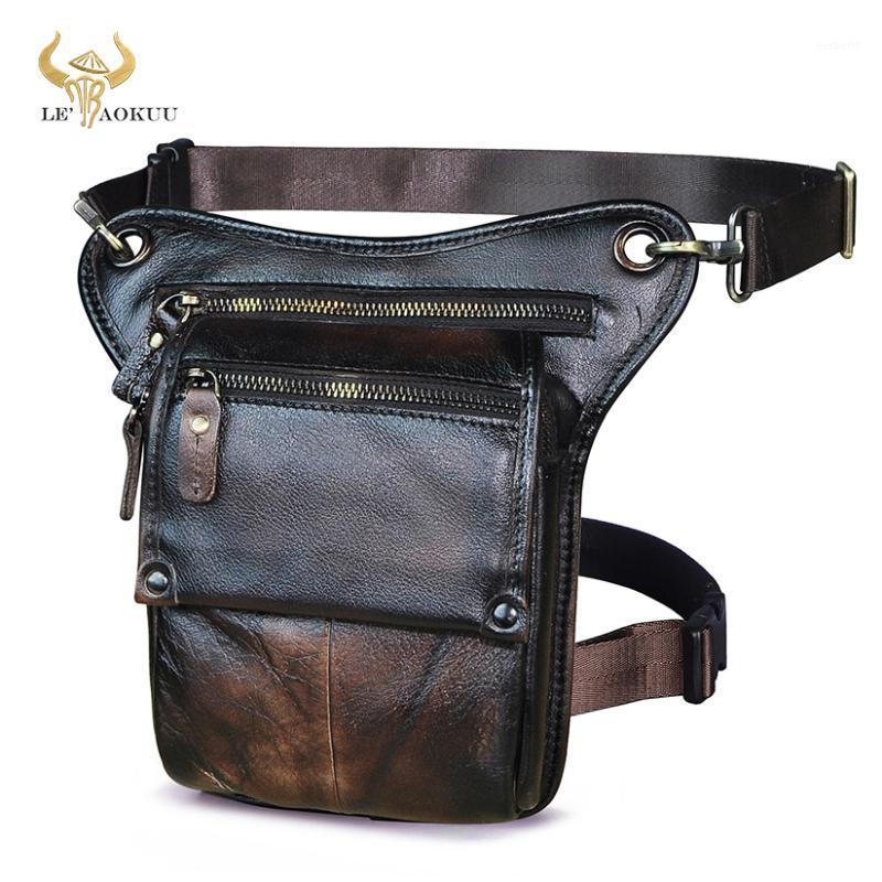 

Soft Genuine Leather men Multi-function Design Small Messenger Bag Coffee Travel Fanny Belt Waist Pack Drop Leg Bag Male 211-41, Gold