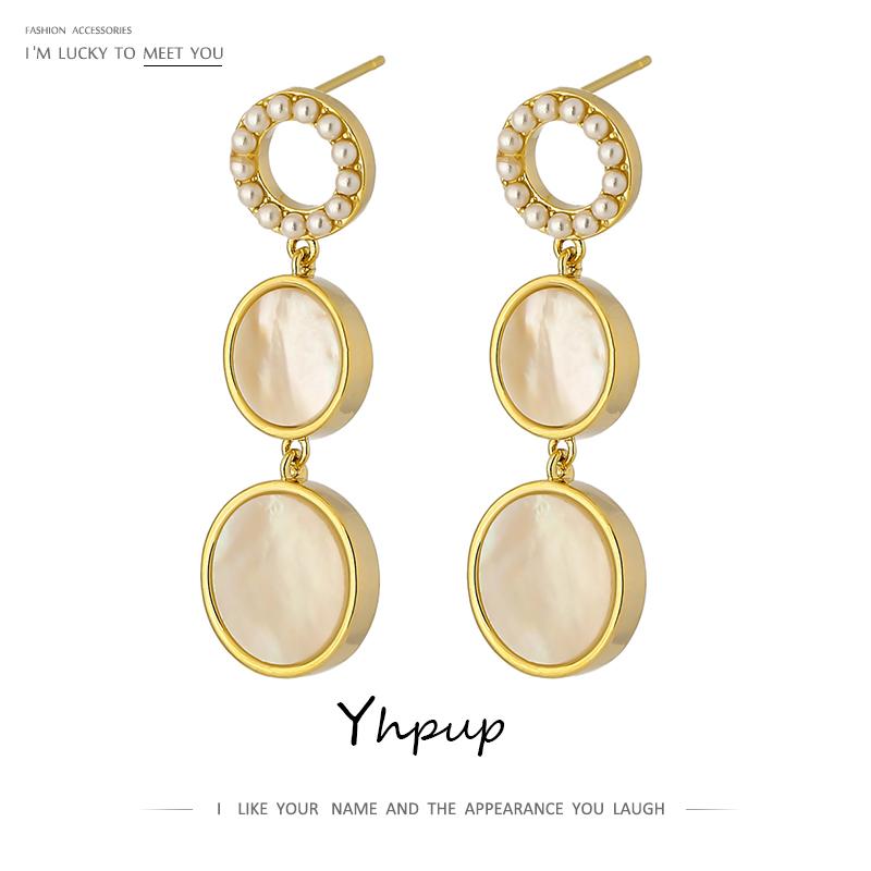 

Yhpup Exquisite Natural Shell Round Drop Dangle Earrings Elegant Simulated Pearls Temperament Earrings for Women Girls Gift 2020
