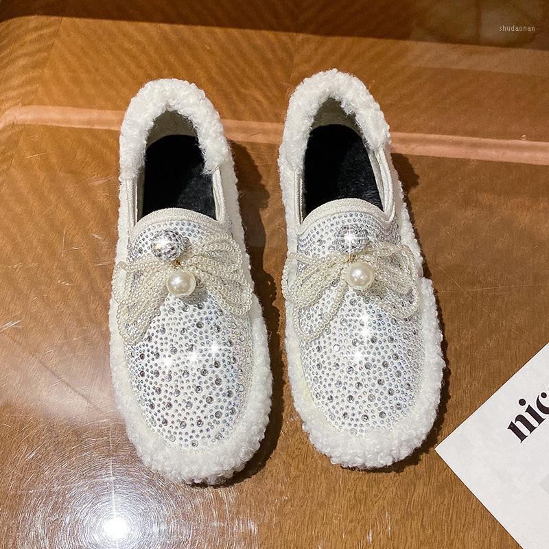 

New Women Boots Pearl Decoration Winter Shoes Warm Black Round Toe Casual Plus Size Female Snow Boots Sequin Ladies Cotton Shoe1