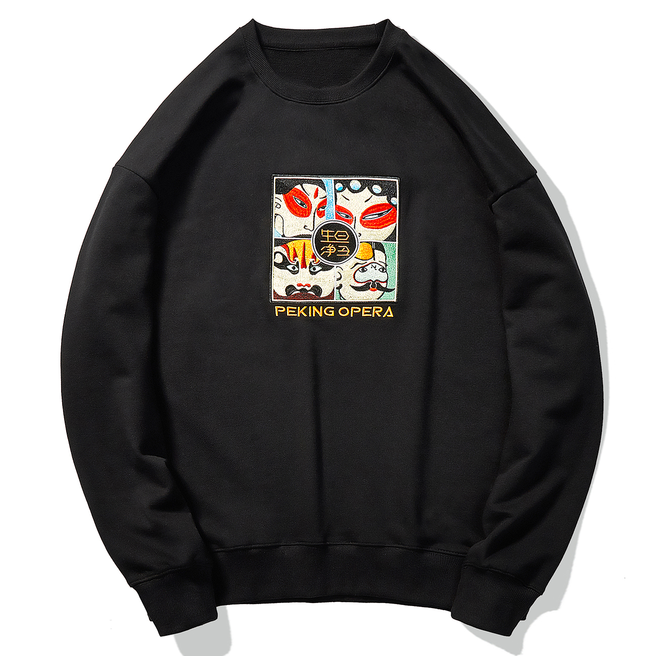 

2021 New Hip Hop Streetwear Beijing Opera Embroidery Winter Hooded Pullover Men Cotton Harajuku Hoodie Swatshirt Loose Oversized Jr1n, White