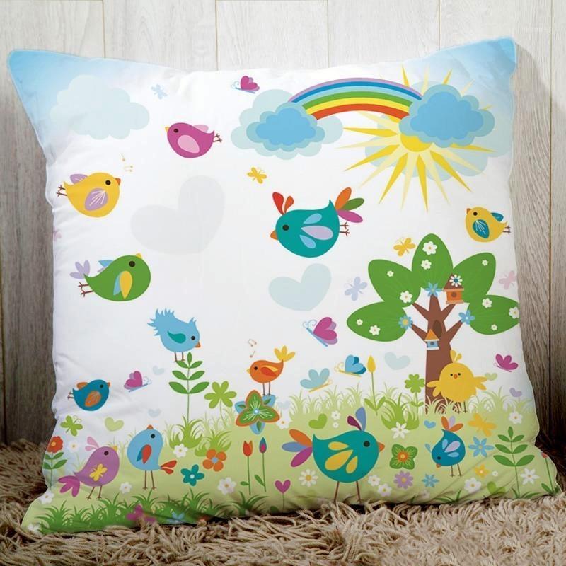 

Colorful Rainbow Flower Floral Cute Bird Tree Butterfly Spring cushion cover 45x45cm home decorative pillows polyester cushions1