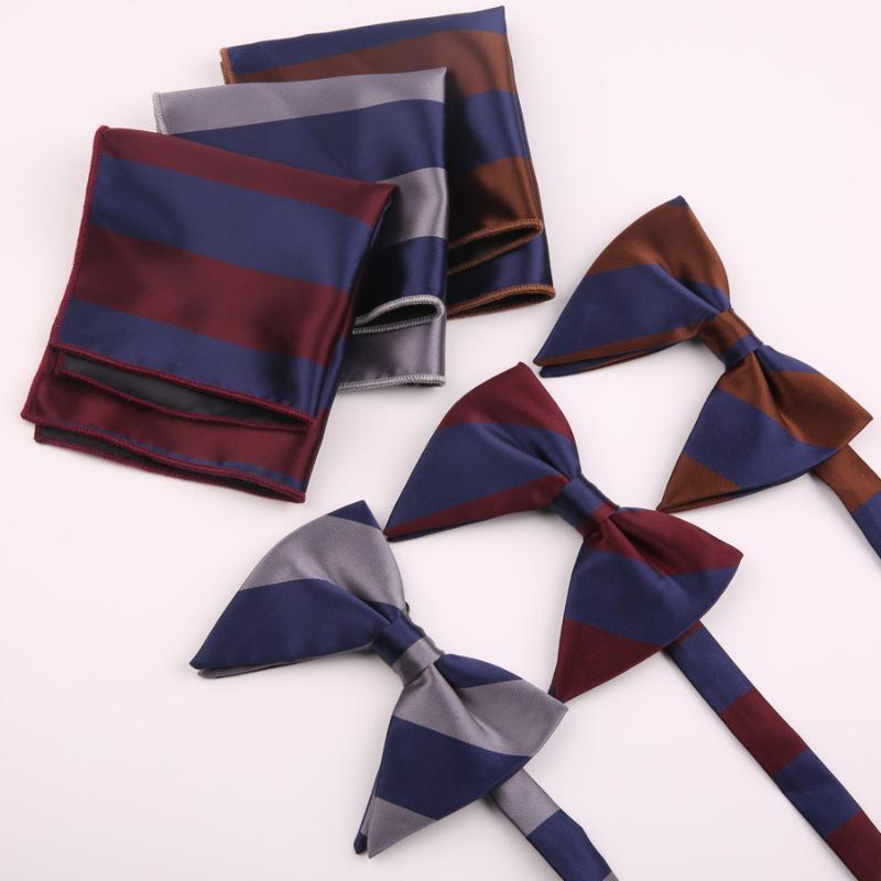 

New Men's Big Bowtie Handkerchief Set for Men Striped Polyester Bow Tie Pocket Square Set Gift Tuxedo Bow Tie1