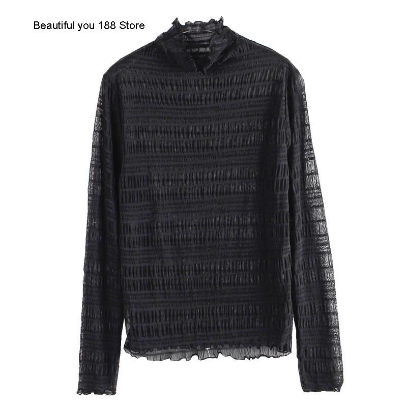 

Women' European fashion high collar lace bottomed top women' autumn 2021 new slim fit and slim top, Beige