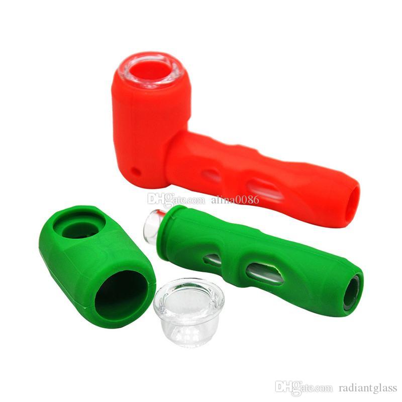 

L shape Mini Silicone Hammer Pipe 4.4inches high quality multi-colors glass pipes