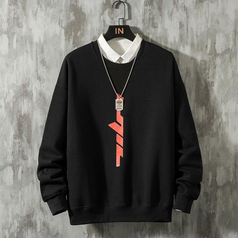 

Black Fleece Sweatshirts Cotton Pullover Men Winter Print Autumn Hip Hop Korean Sweatshirt Casual Streetwear Harajuku Pullovers
