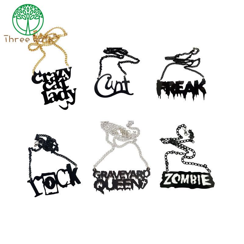 

Fashion Jewelry Hallowmas ZOMBIE Necklace for Women Link Chains Black Letter Pendant Necklace DS DJ Accessories