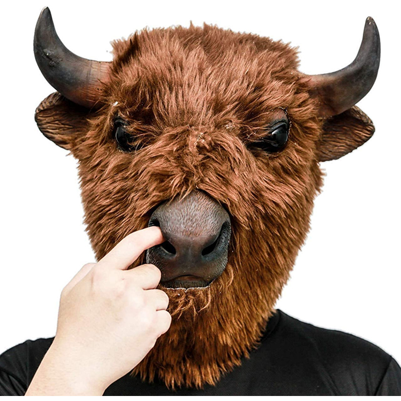 Costumes de mascotte Halloween Carnival Bison Bison Latex Masque à tête complète Masquerade et Carnaval Parade Animal Costume
