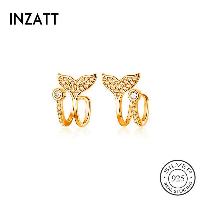 

Hoop & Huggie INZAReal 925 Sterling Silver Zircon Tail Earrings For Fashion Woman Party Bohemian Fine Jewelry Minimalist Accessories
