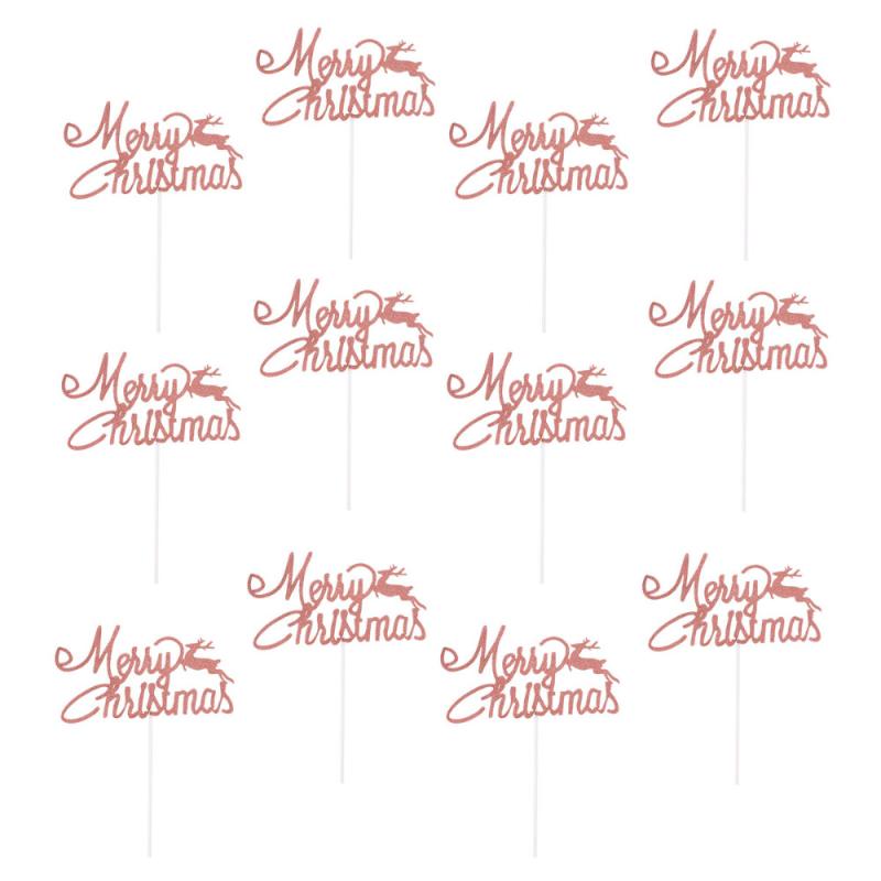 

12pcs Deer Cupcake Topper Merry Christmas Cake Pick Party Decor for Christmas (Rose Gold