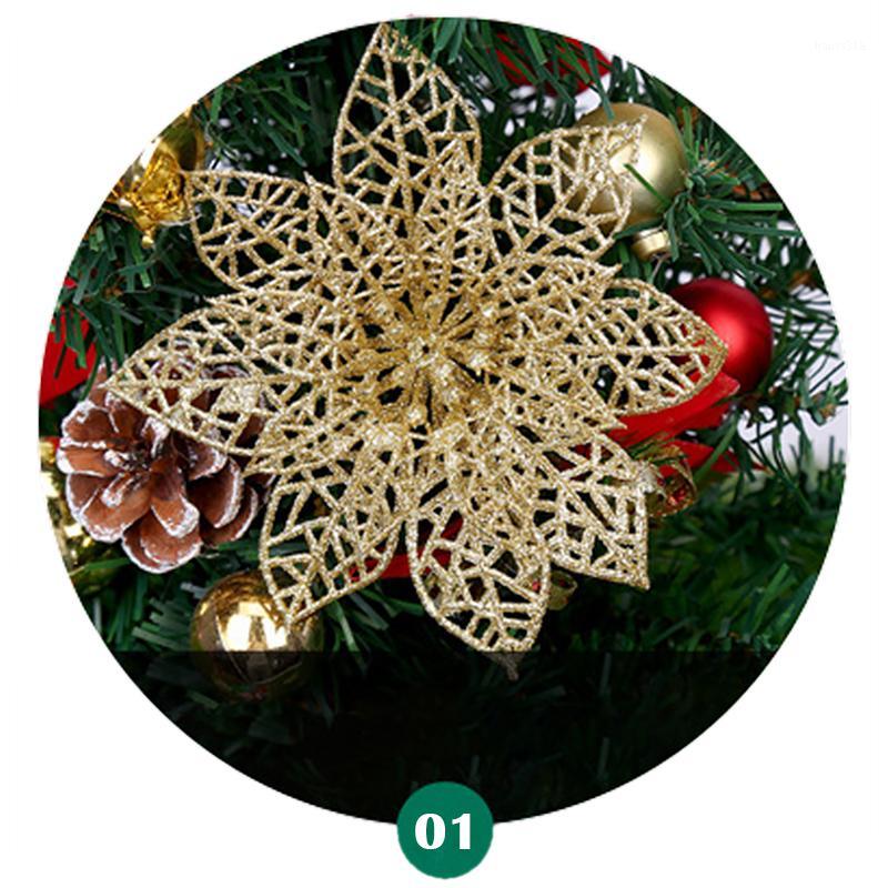 

14 Cm Christmas Tree Large Pe Plastic Artificial Flower Glitter Hollow Fake Flower Xmas Wedding Decorative Ornament1