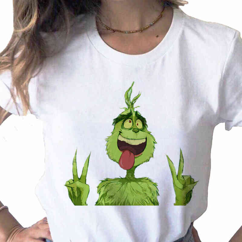 

Christmas Short Sleeve Tee Funny Grinch T Shirt Women Cute Letter Grinch Tshirt Female Harajuku Printed White Tops, P8048e