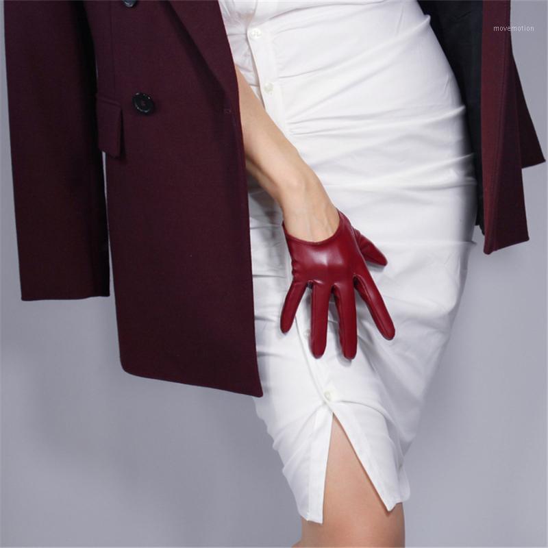 

Ultra-Short Leather Gloves 13cm Long Simulation Leather Imitation Imitation Sheepskin PU Deep Wine Red Crimson PUSH131