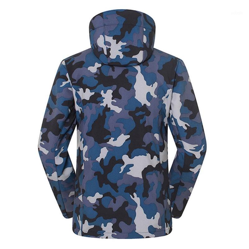 

2020 New Camouflage Hiking Jacket Men Winter Hooded Softshell Rainproof Windproof Waterproof Shell Jacket Man Soft Coats #Y21, Blue