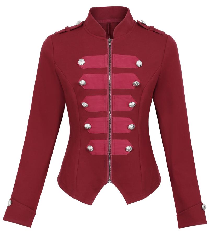 

Women jacket for party club wear retro vintage slim steampunk gothic Buttons Decor Zipper Front medieval coat lady Tops, Black