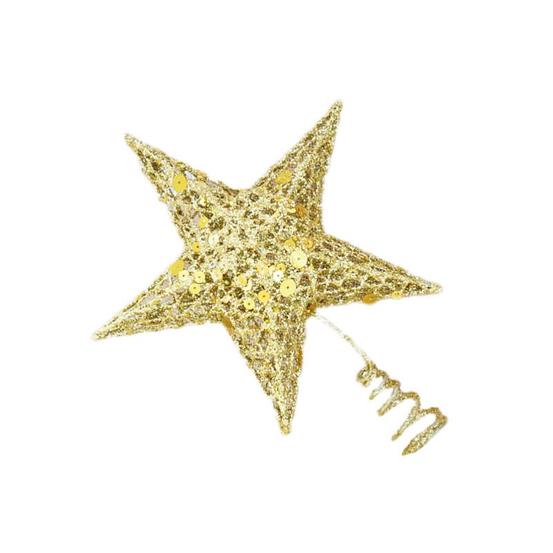 

Wrought Iron Christmas Tree Star Topper Glittering Treetop Star Ornament Home Decoration (15cm Golden