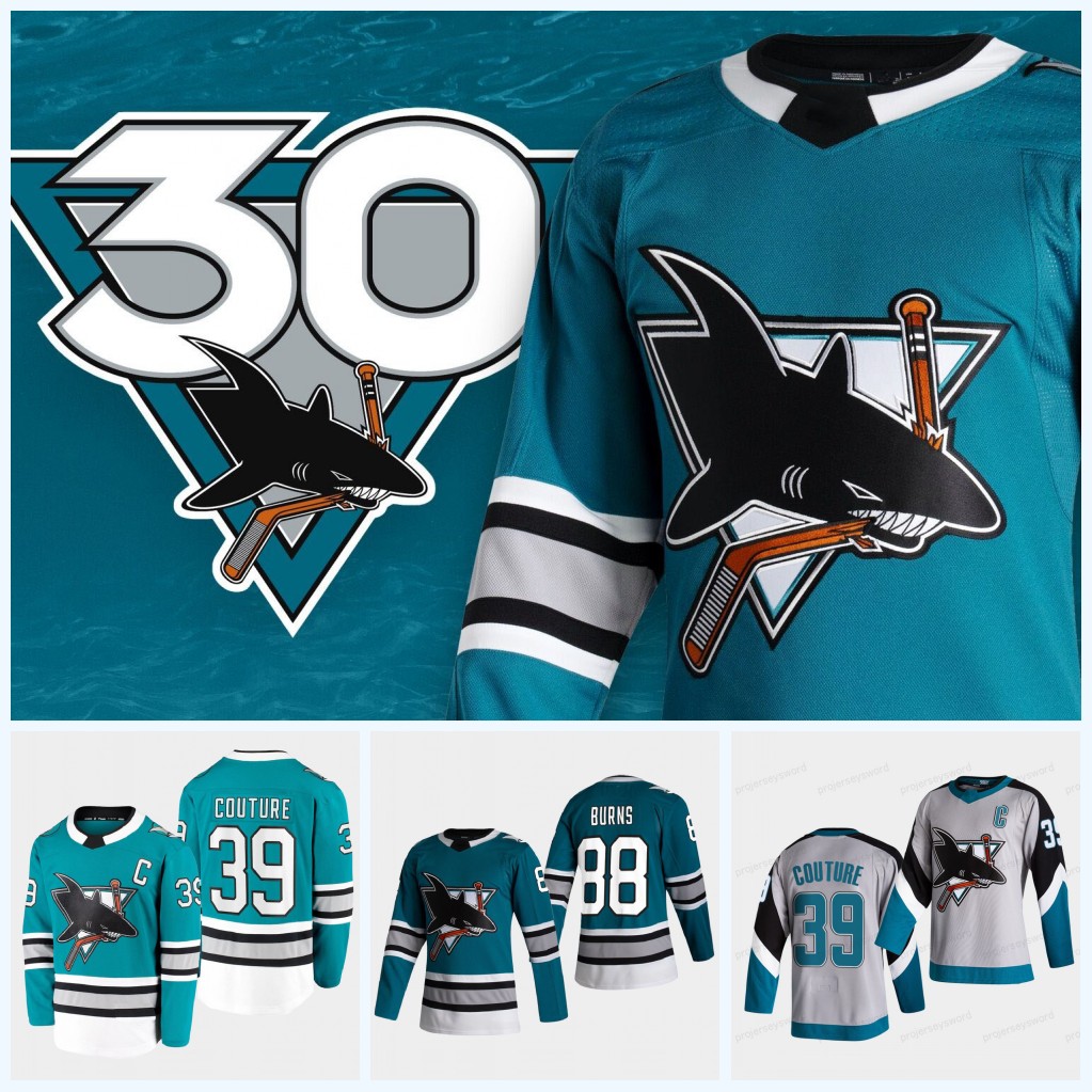 

San Jose Sharks 2020-21 30th Jersey Brent Burns Logan Couture Joachim Blichfeld Erik Karlsson Mario Ferraro Trevor Carrick Dylan Gambrell, Black;red