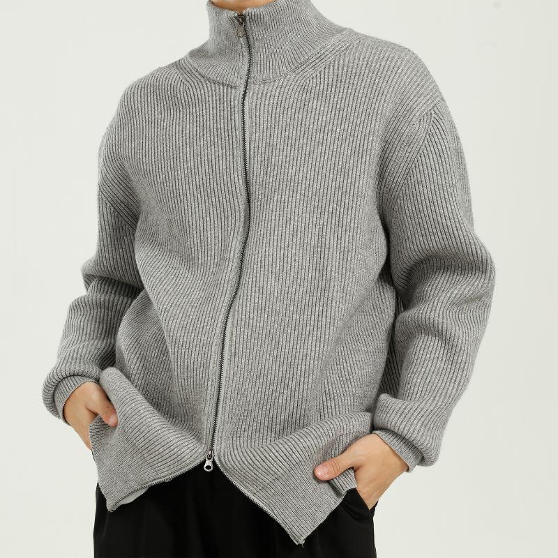 

Men Autumn Winter Stand Collar Zipper Thicken Sweater Cardigan Coat Male Knitted Sweater Jacket Outerwear, 6050 black