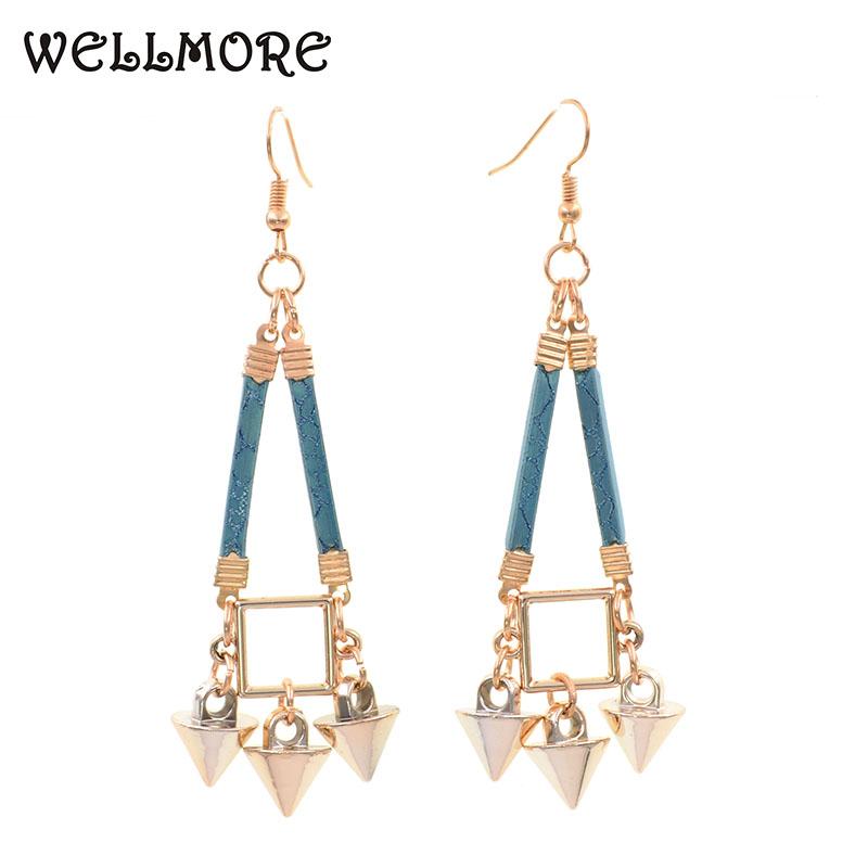 

WELLMORE new style earrings 5 colors fashion leather Geometric long earrings for women party jewelry