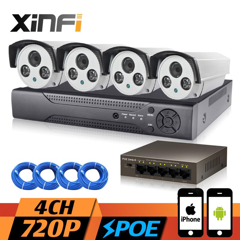 

XINFI 4CH POE CCTV System 1.0MP DVR kit 1080P NVR Network Video Recorder 720P HD Home Security poe Camera System CCTV kit