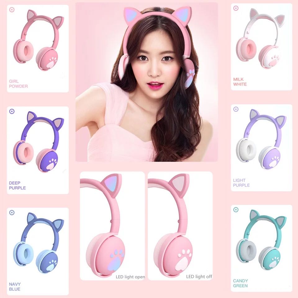 

Bluetooth Headphones Earphones Gaming Headset Wireless Earbuds Glowing Cute LED Kids Gift HIFI Stereo Bass Plug with Mic for Adult and Children