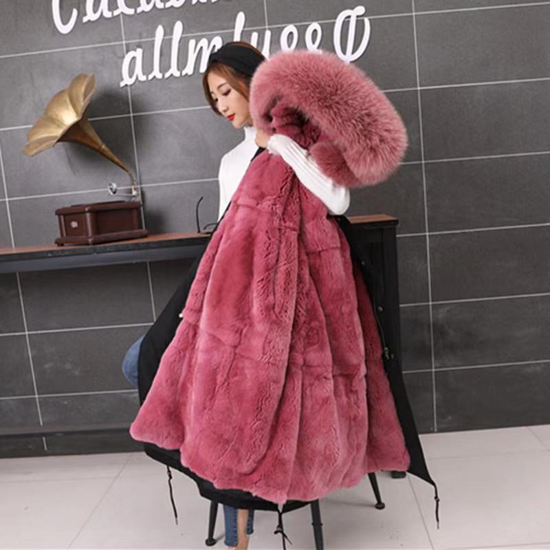 

High Quality Boutique Female Fur Collar 111% Rex Fur Liner Jacket Coat Liner Detachable J11172, Gray