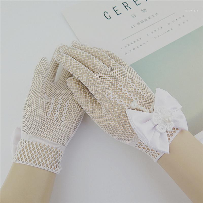 

1 Pair Girls Kids White Lace Faux Pearl Fishnet Gloves Communion Flower Girl Bride Party Ceremony Accessories1