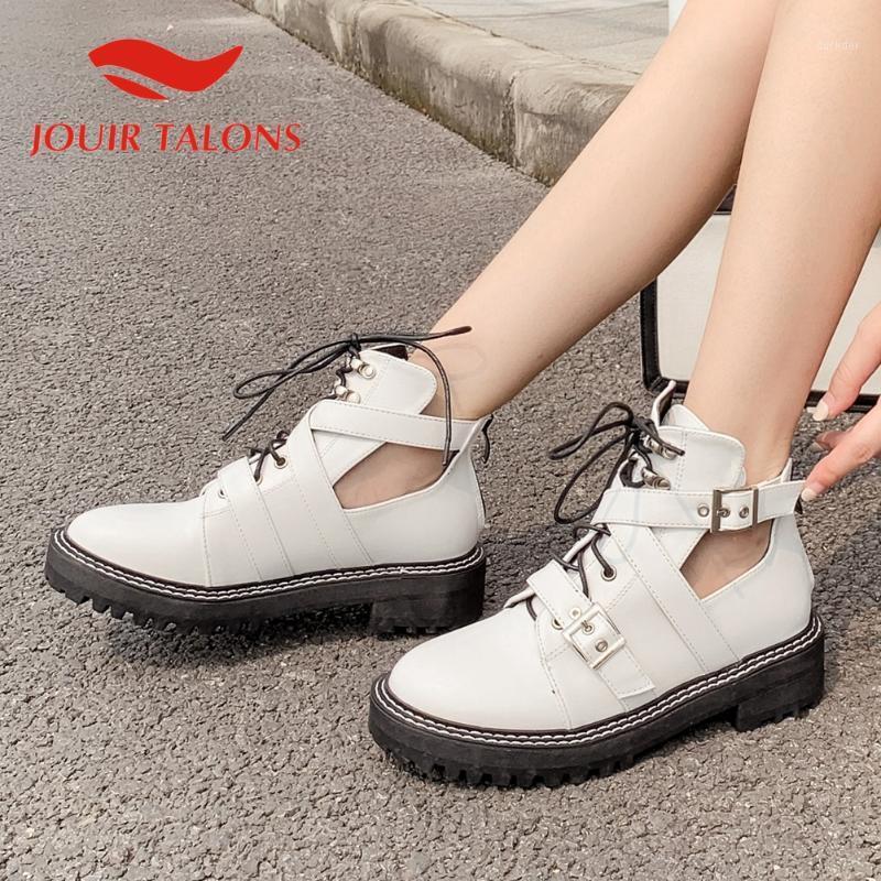 

JOUIR TALONS New Fashion Brand women shoes Big Size 40 Flat Platform Ankle Boots Leisure Buckle Straps Cross-tied Female Shoes1, White