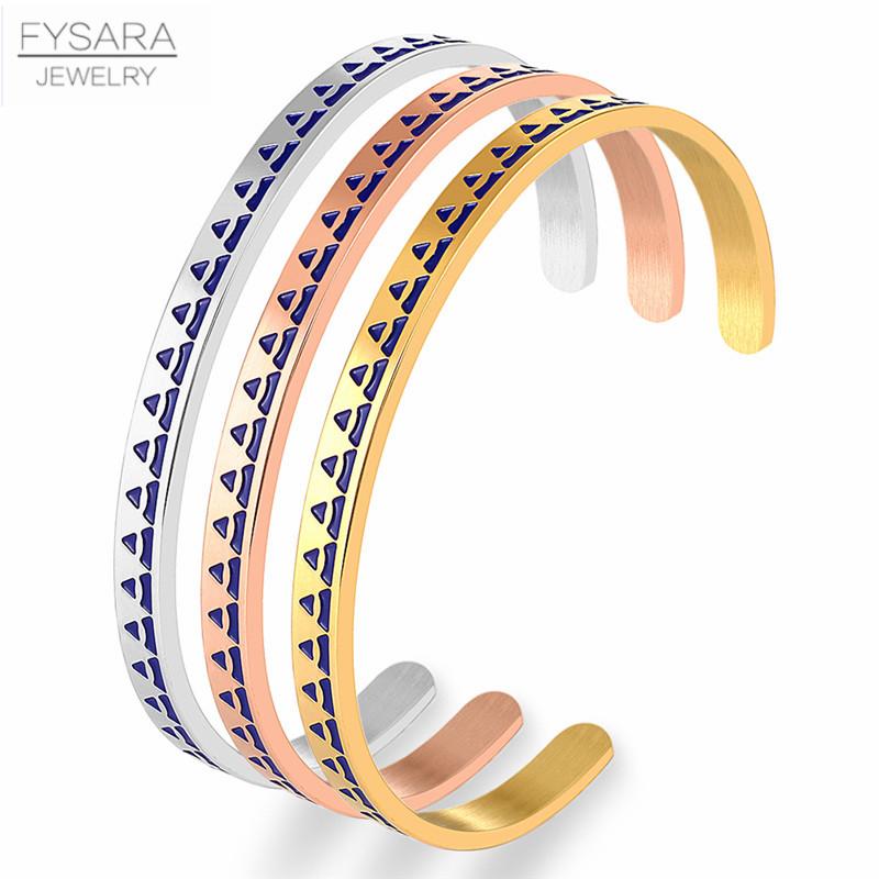 

FYSARA Blue Enamel Thin Cuff Bracelets Rose Gold Color Titanium Steel Bangles Classic Geometic Design Christmas Gift