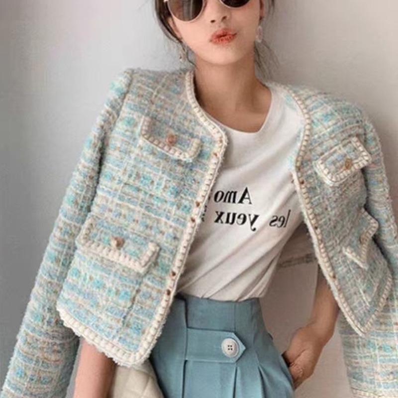 Women's Jackets Small Fragrance French Vintage Tweed Jacket Coat Autumn Winter Women Woolen Short Coats Female Long Sleeve Outwear Crop Top-image-747402454