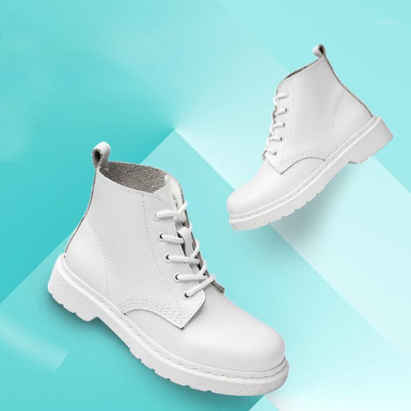 

Women White Ankle Boots Ladies Solid PU Leather Sewing Shoes Female Flat Platform Soft Elegant Commute Comfort Cross Tied New1