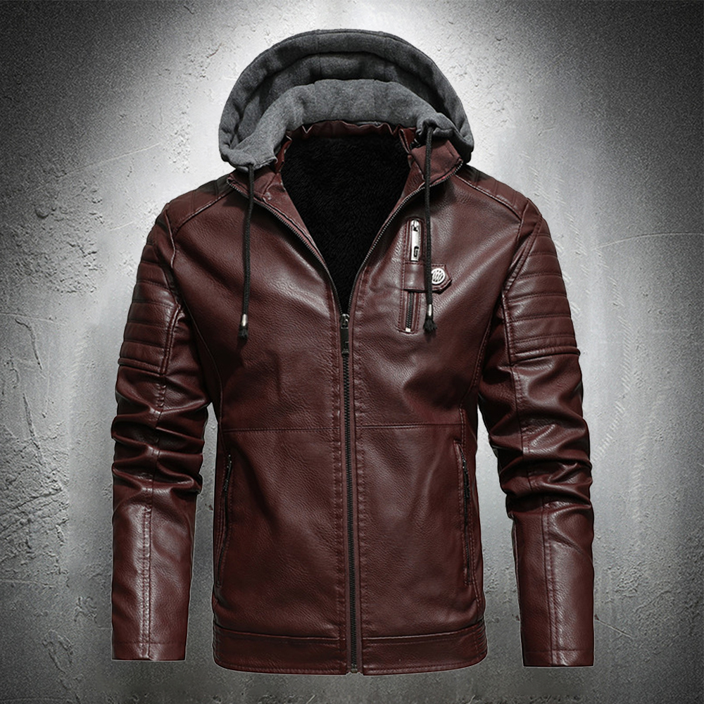 

Men' fitting the motorcycle leather plutonium jacket detachable with hood vintage fashion clothing, Khaki