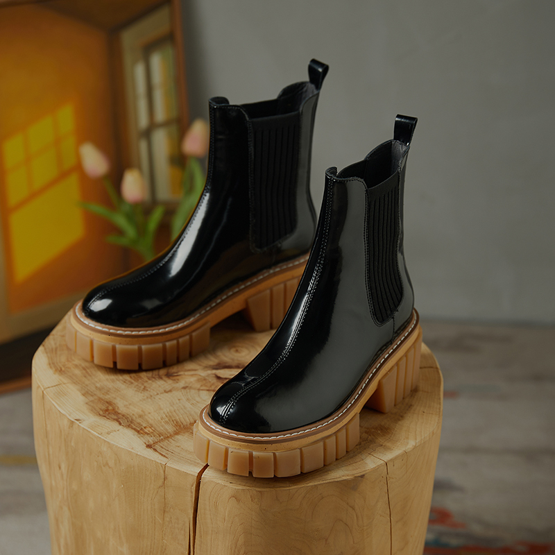 

2021 New Winter Genuine Ankle Thich High Heels Shoes Woman Leather Classic Working Party Motorcycle Boots Rz17, Black