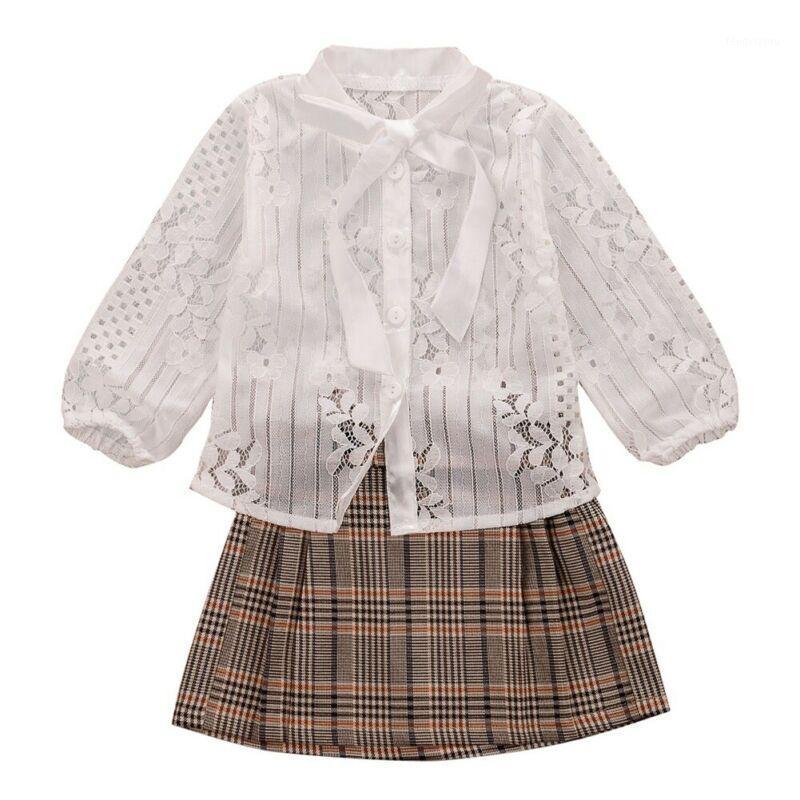 

1-6Y Cute Toddler Kid Baby Girl Clothes Sets White Lace Tops T-shirt Plaid Print Skirt 2Pcs Outfits Clothes Casual Set1, As pic