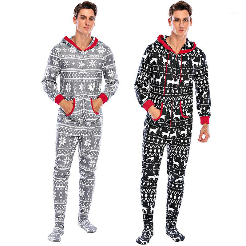 

Loose Straight Pants Pajamas Fashion Male Home Clothing Christmas Snowflake Printed Long Sleeve Mens Designer Jumpsuits Casual, Black