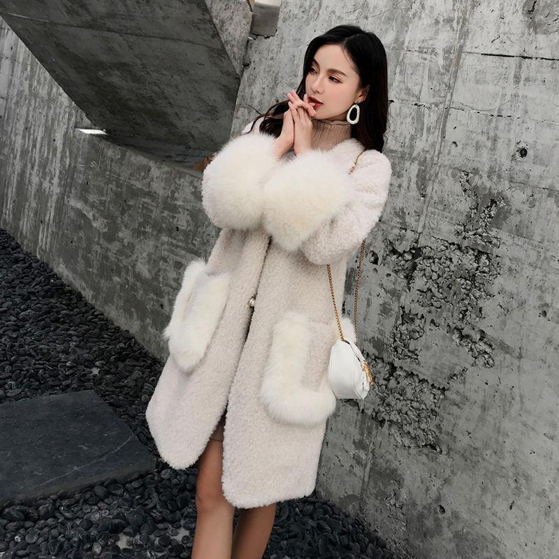 

Beijing 2021 spring women solid faux fur coats lady pockets single breastes Outwear outerwear female V-Neck fur jacket, Black
