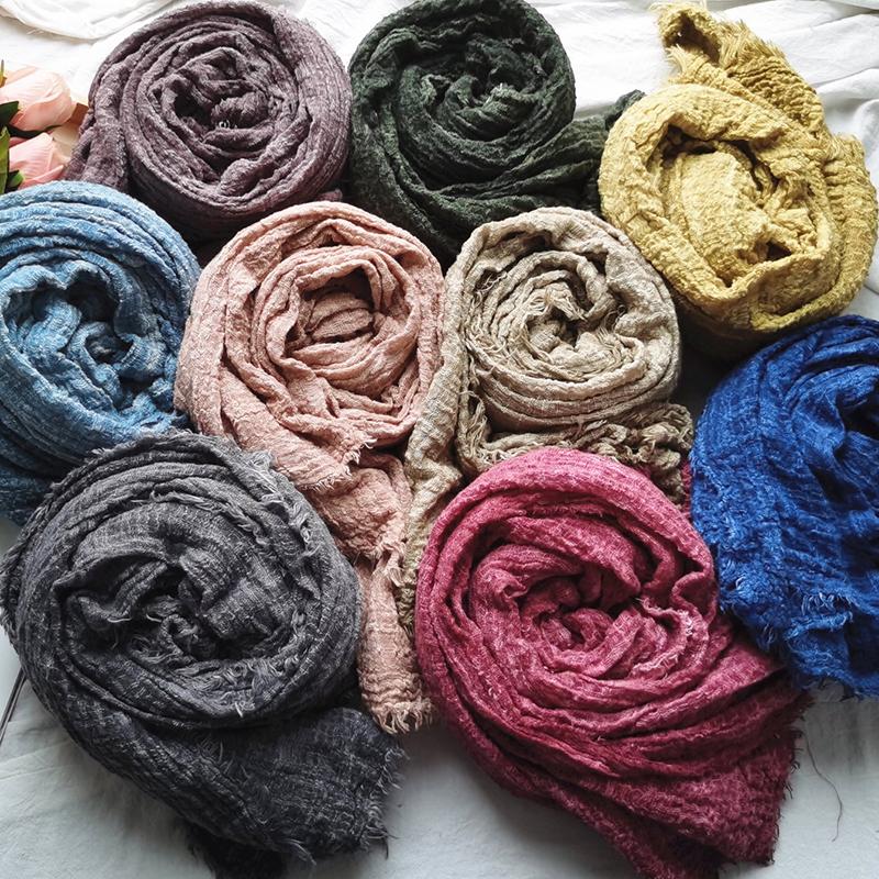 

Winter Scarf Cotton And Linen Solider Color long women's scarves shawl crumpled warm men scarf American Japanese Unisex Style