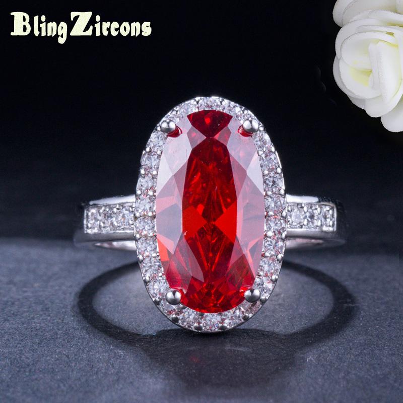 

BeaQueen Attractive Red Garnet Oval Cubic Zirconia Stone Finger Ring Silver Color Wedding Bands Women Jewelry for Party R042
